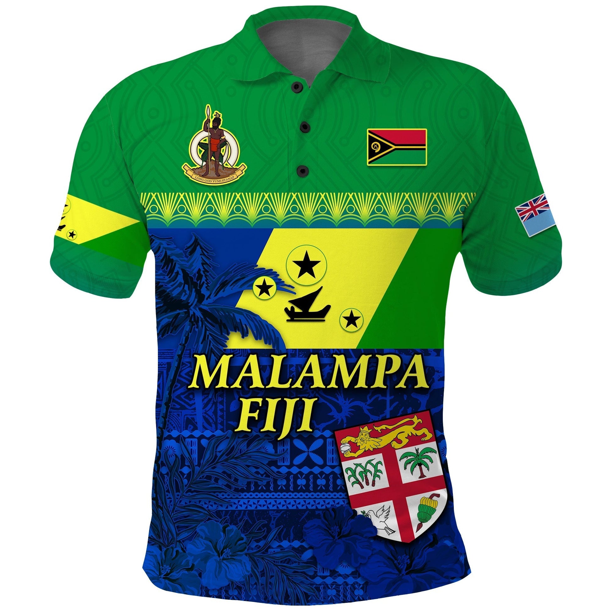 Custom Malampa Fiji Day Polo Shirt Vanuatu Polynesia mix Flowers LT13