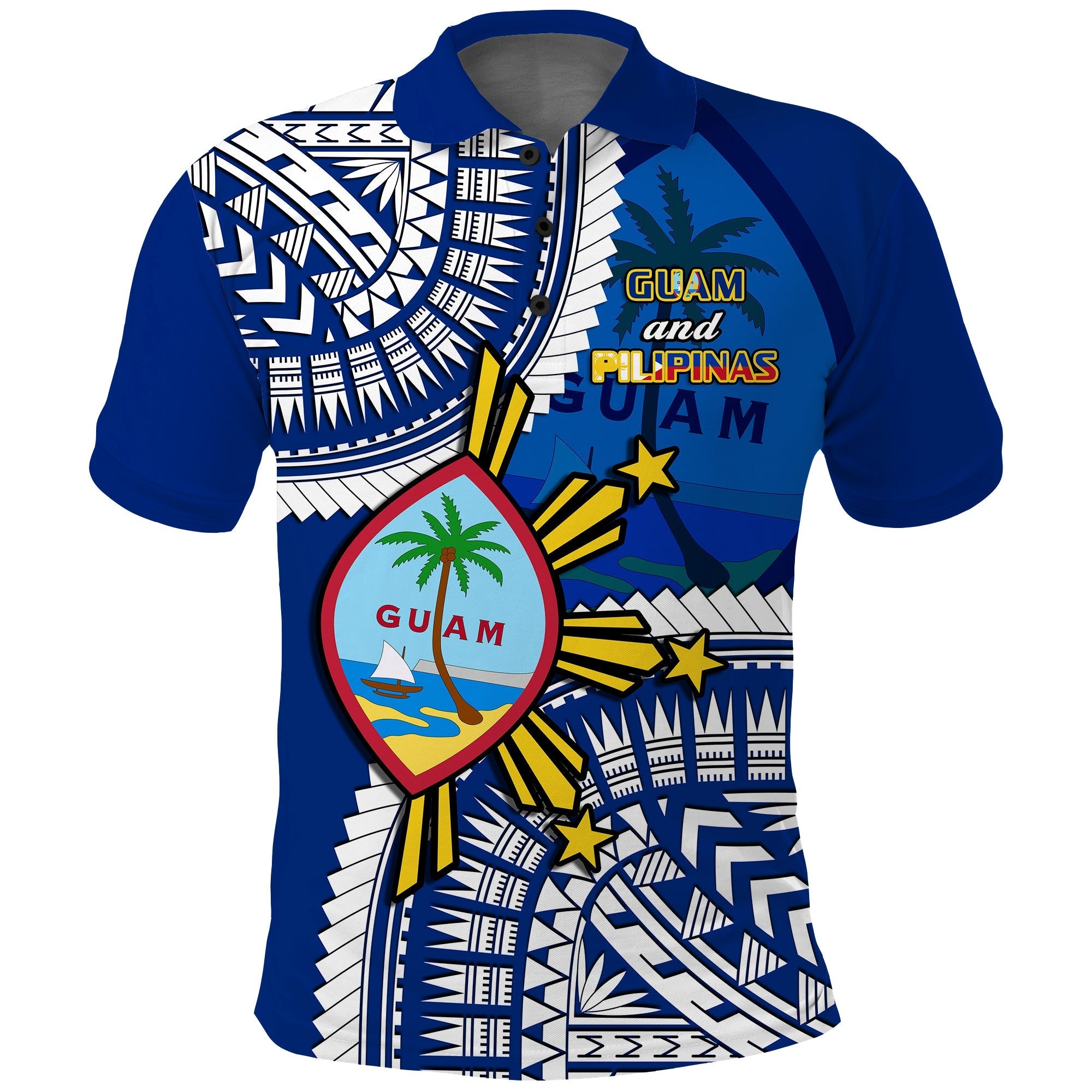 Custom Guam and Philippines Polo Shirt Guaman Filipinas Together Blue LT14