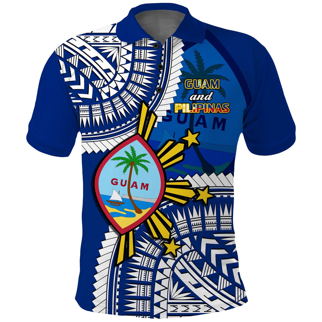 Custom Guam and Philippines Polo Shirt Guaman Filipinas Together Blue LT14