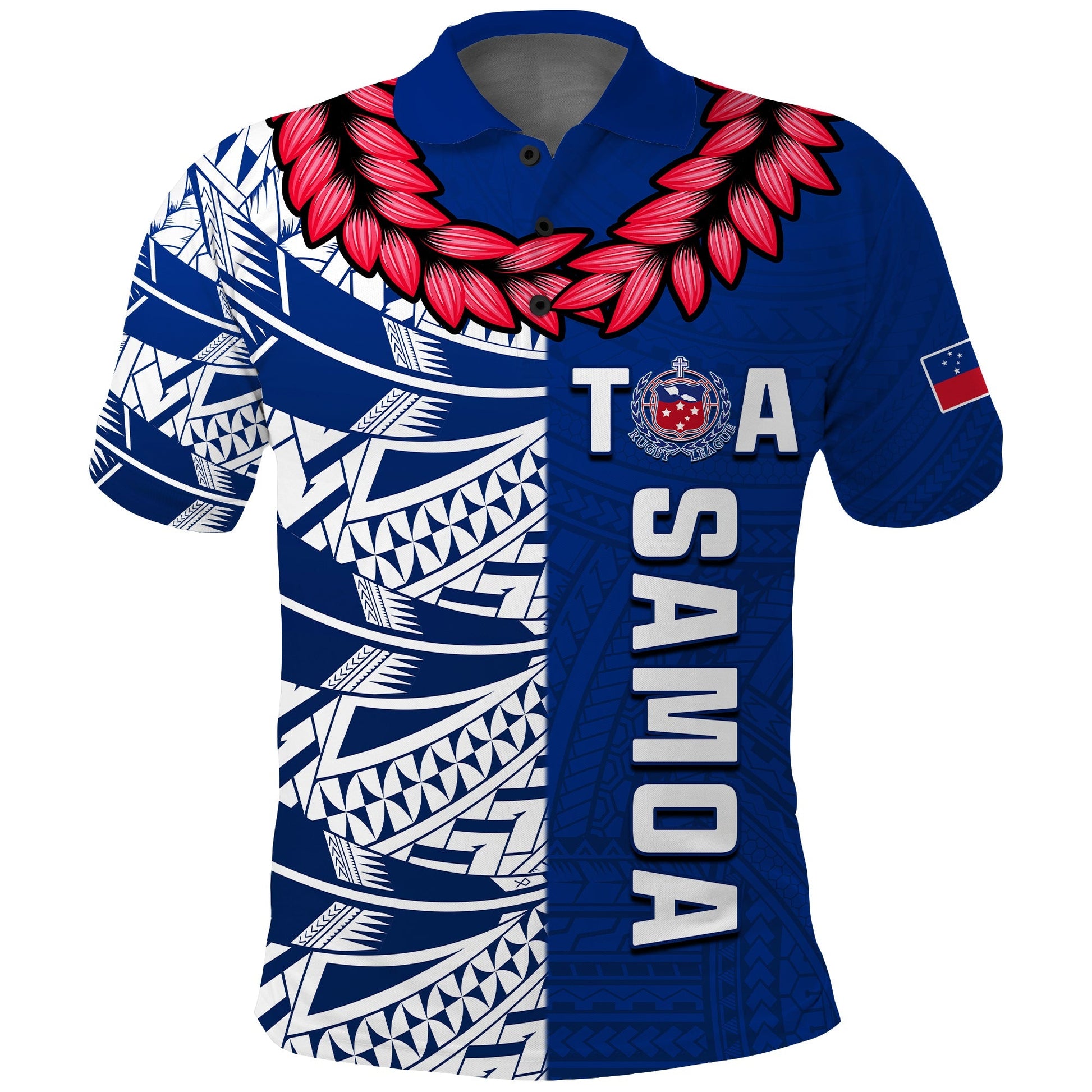 (Custom Personalise Text and Number) Toa Samoa Rugby Polo Shirt Siamupini Ula Fala Blue LT13