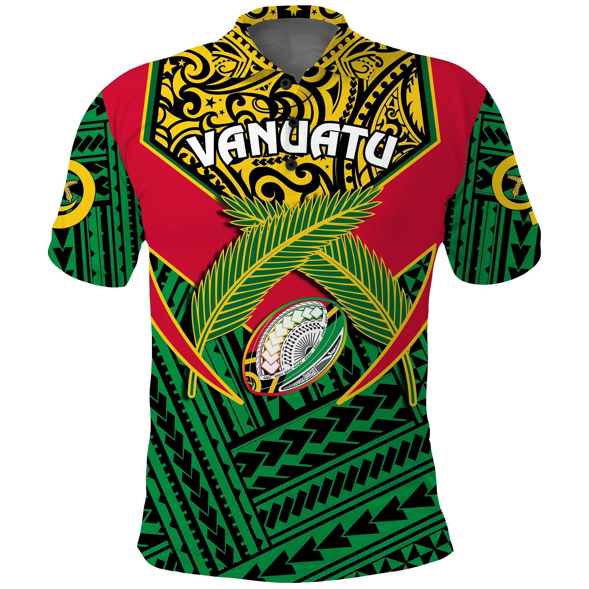 Custom Vanuatu Rugby Polo Shirt Coat Of Arms Polynesian Pattern LT14