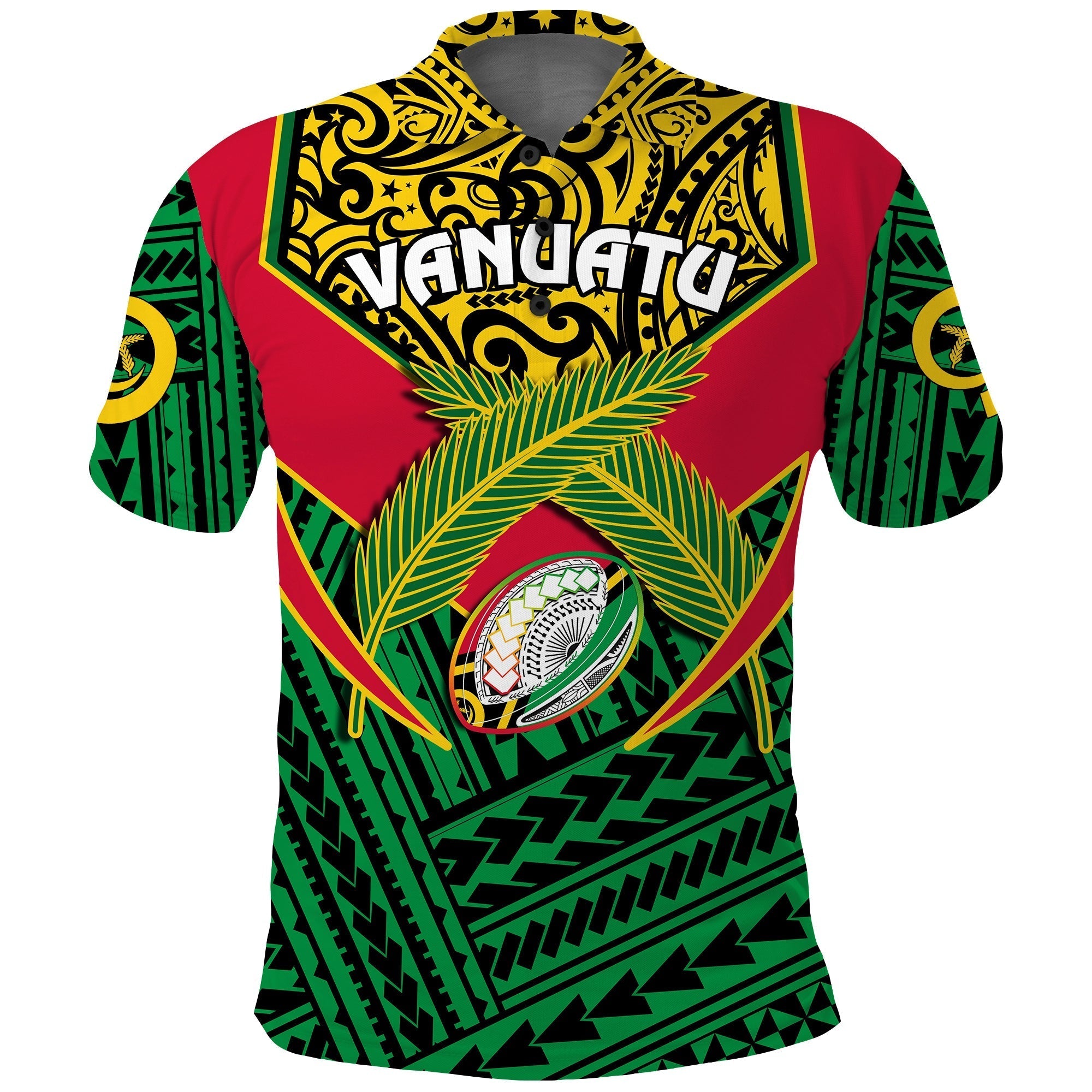 Custom Vanuatu Rugby Polo Shirt Coat Of Arms Polynesian Pattern LT14