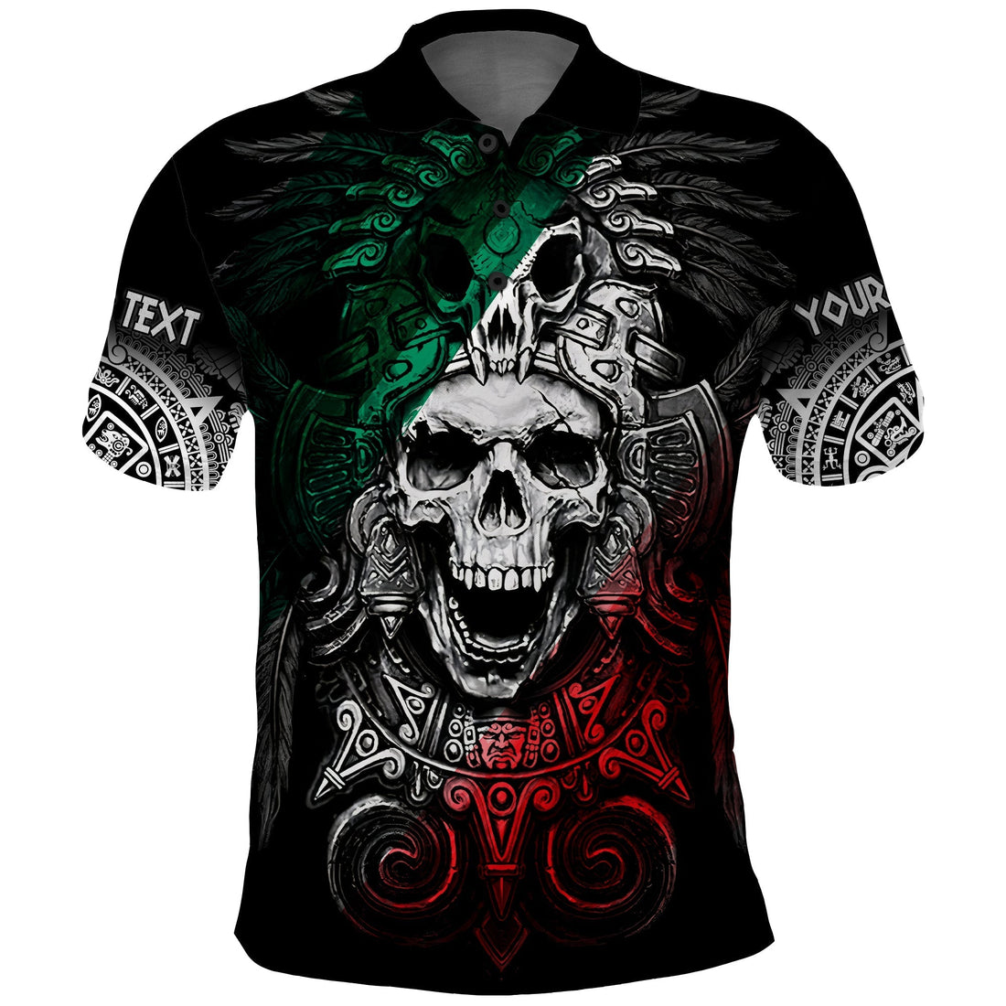 Custom Mexico Polo Shirt Skull Eagle Aztec LT13