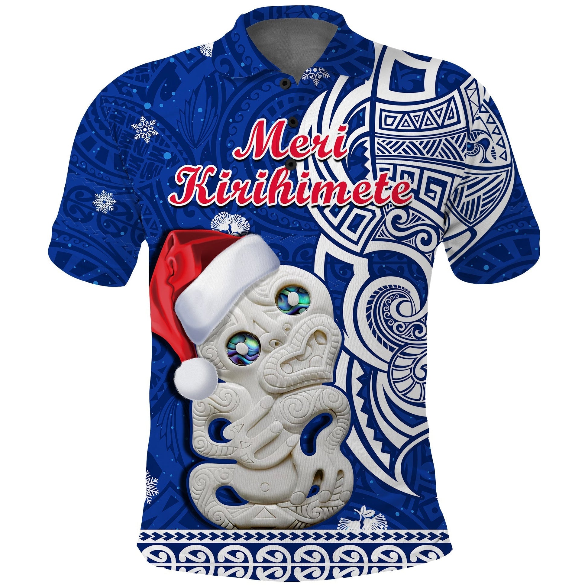New Zealand Polo Shirt Christmas Hei Tiki Blue Pohutukawa Meri Kirihimete LT14