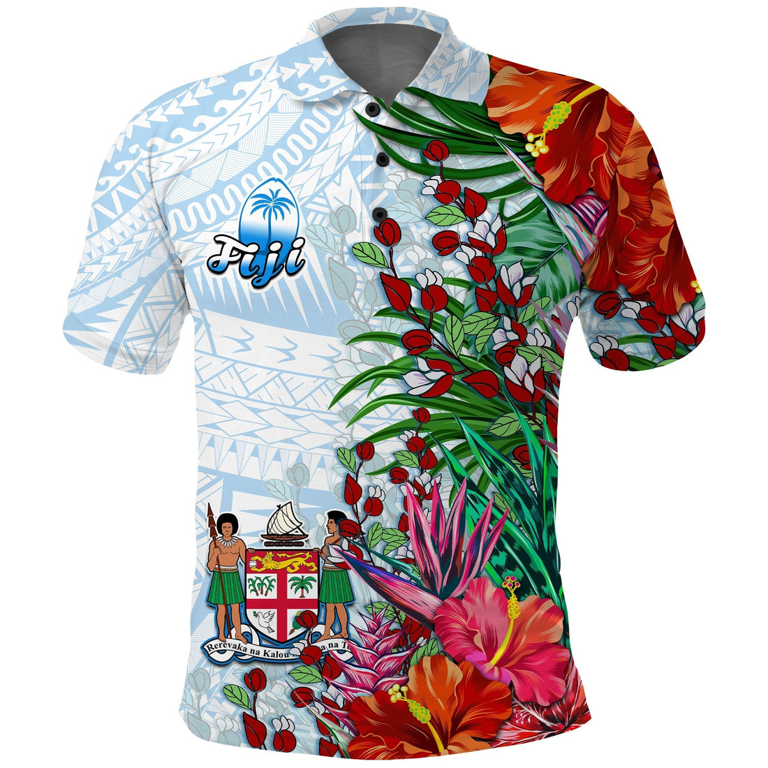Fiji Polo Shirt Proud Fijian Tapa mix Tagimoucia Flowers LT13