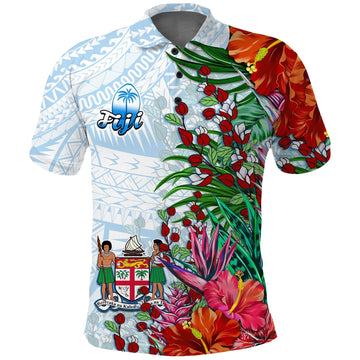 Fiji Polo Shirt Proud Fijian Tapa mix Tagimoucia Flowers LT13