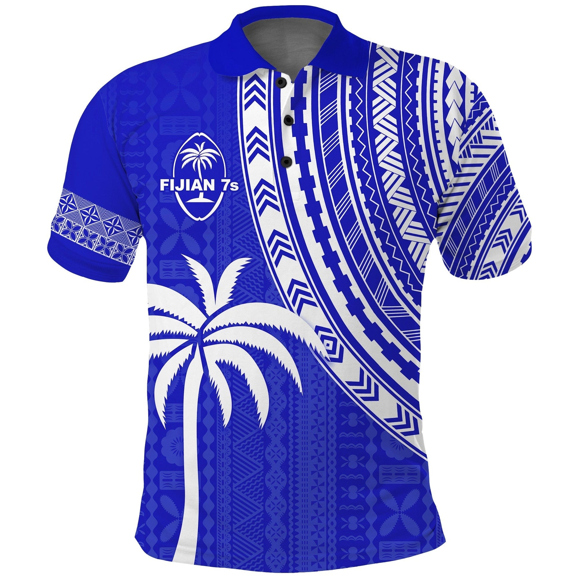 Custom Text and Number Fiji Rugby Sevens Polo Shirt Fijian 7s Tapa Polynesian Blue Ver.02 LT13