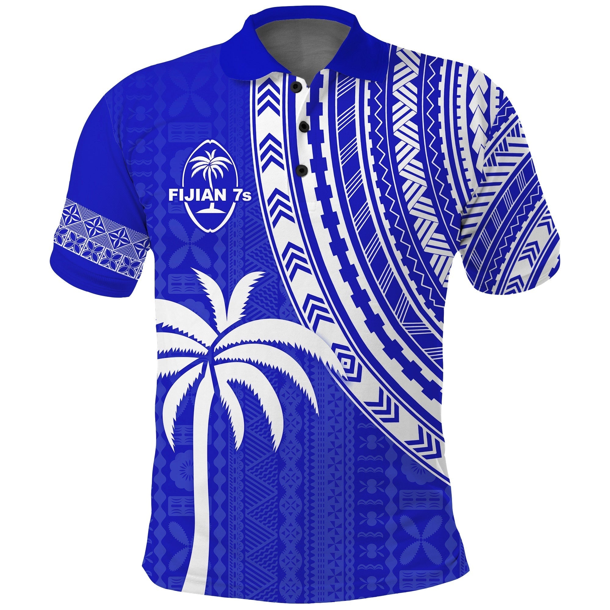 Custom Text and Number Fiji Rugby Sevens Polo Shirt Fijian 7s Tapa Polynesian Blue Ver.02 LT13
