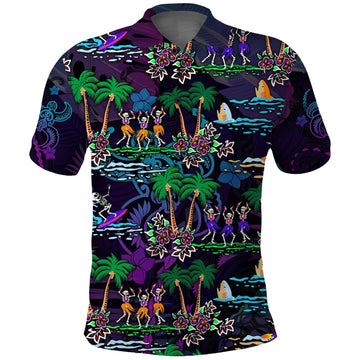 Hawaii Skeleton Dancing Polo Shirt Halloween Hawaiian Turtle LT13