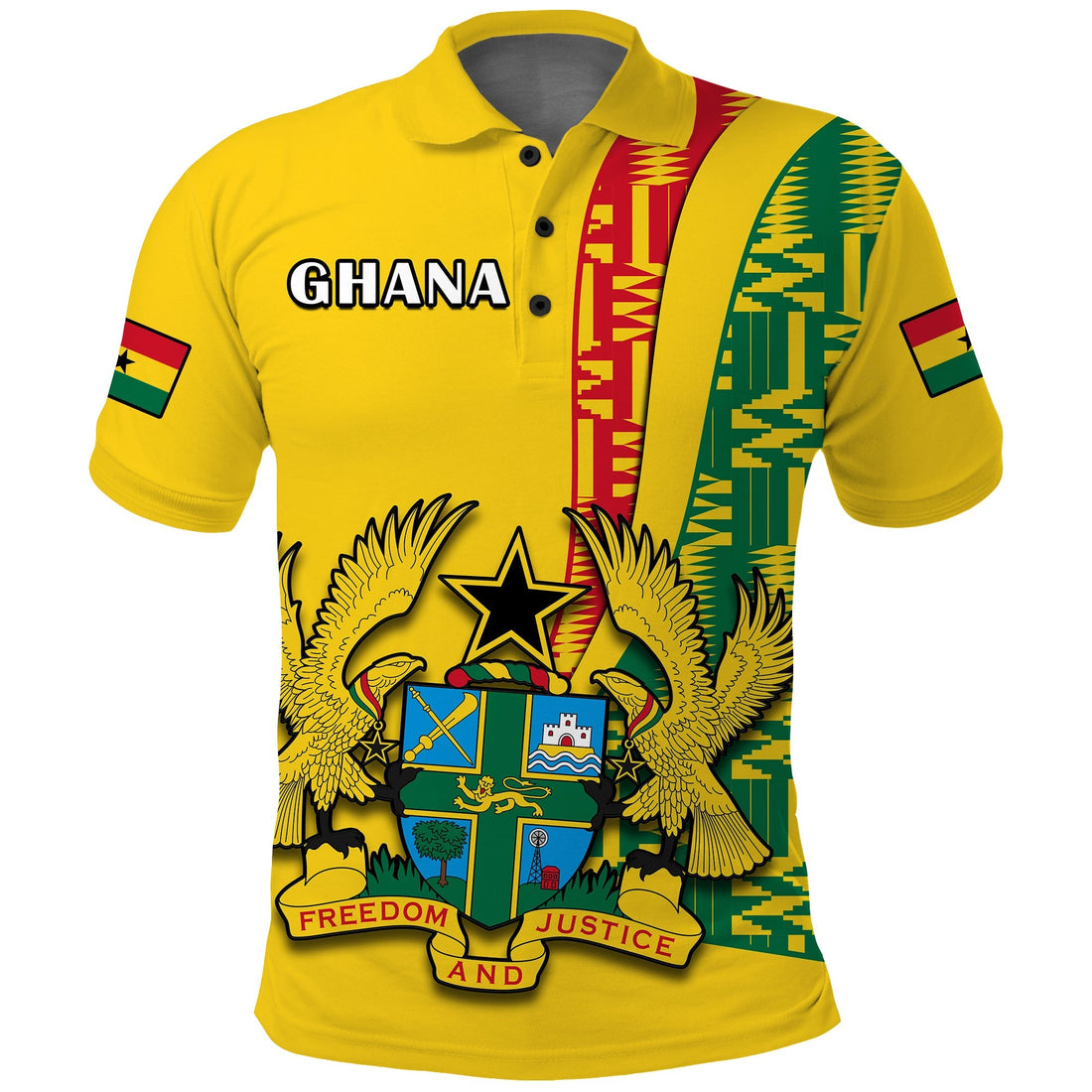 Ghana Polo Shirt Ghanan Coat Of Arms Mix Kente Pattern LT14