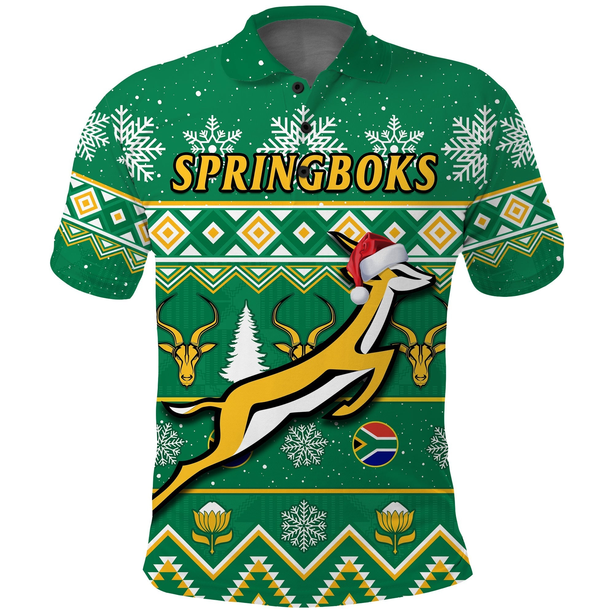 Custom South Africa Rugby Polo Shirt Christmas Springboks Proud Geseende Kersfees LT14