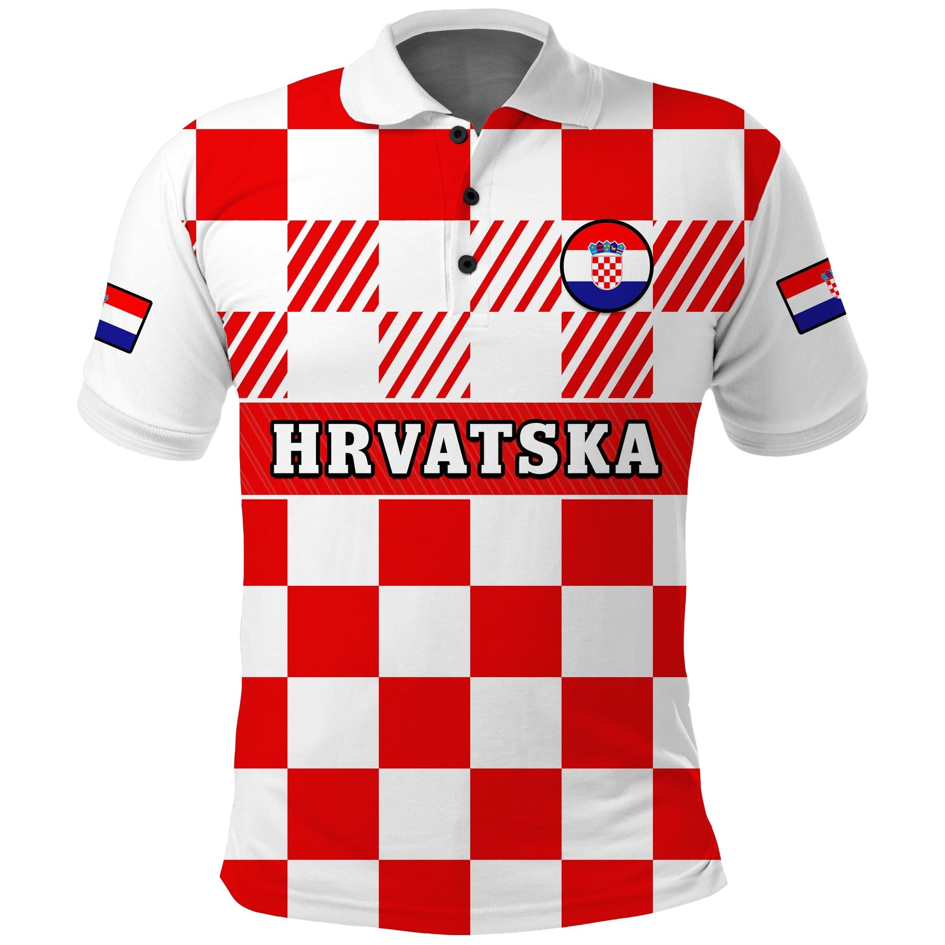 (Custom Text And Number) Croatia Football Polo Shirt Hrvatska Checkerboard Red Version LT14