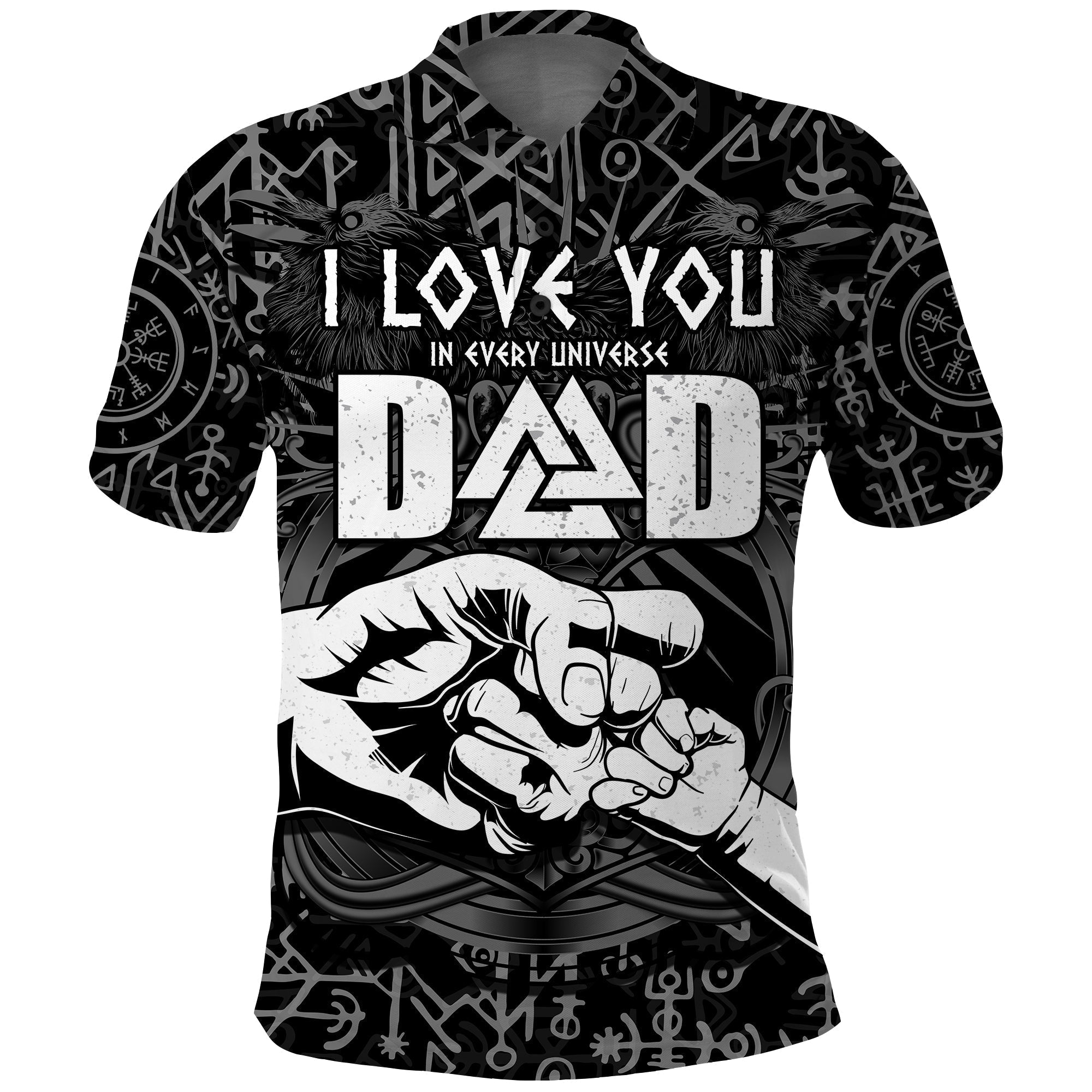 Viking Dad Polo Shirt Happy Fathers Day Style Runes and Mjolnir LT13