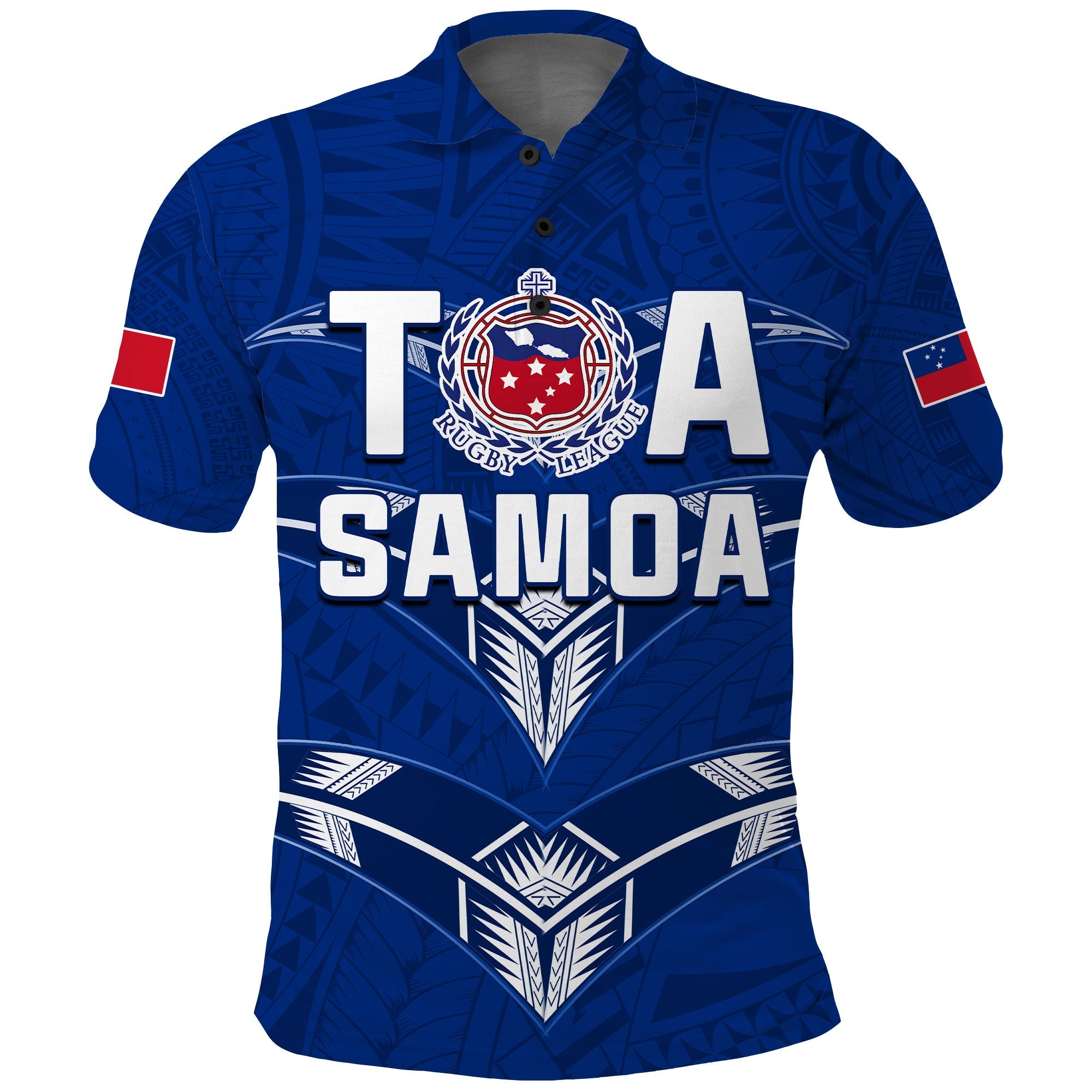 (Custom Personalise Text and Number) Toa Samoa Rugby Polo Shirt Siamupini Proud Blue LT13