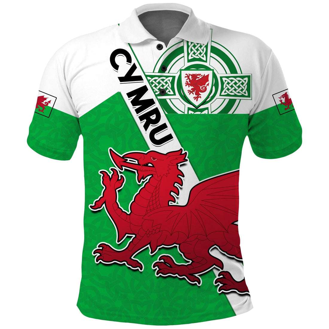 Wales Football Polo Shirt Come On Welsh Dragons With Celtic Knot Pattern LT14