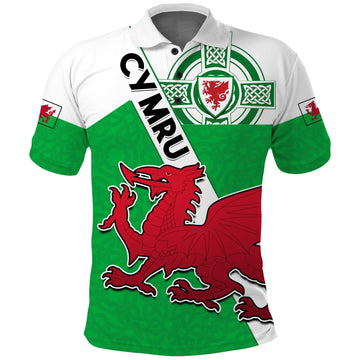 Wales Football Polo Shirt Come On Welsh Dragons With Celtic Knot Pattern LT14