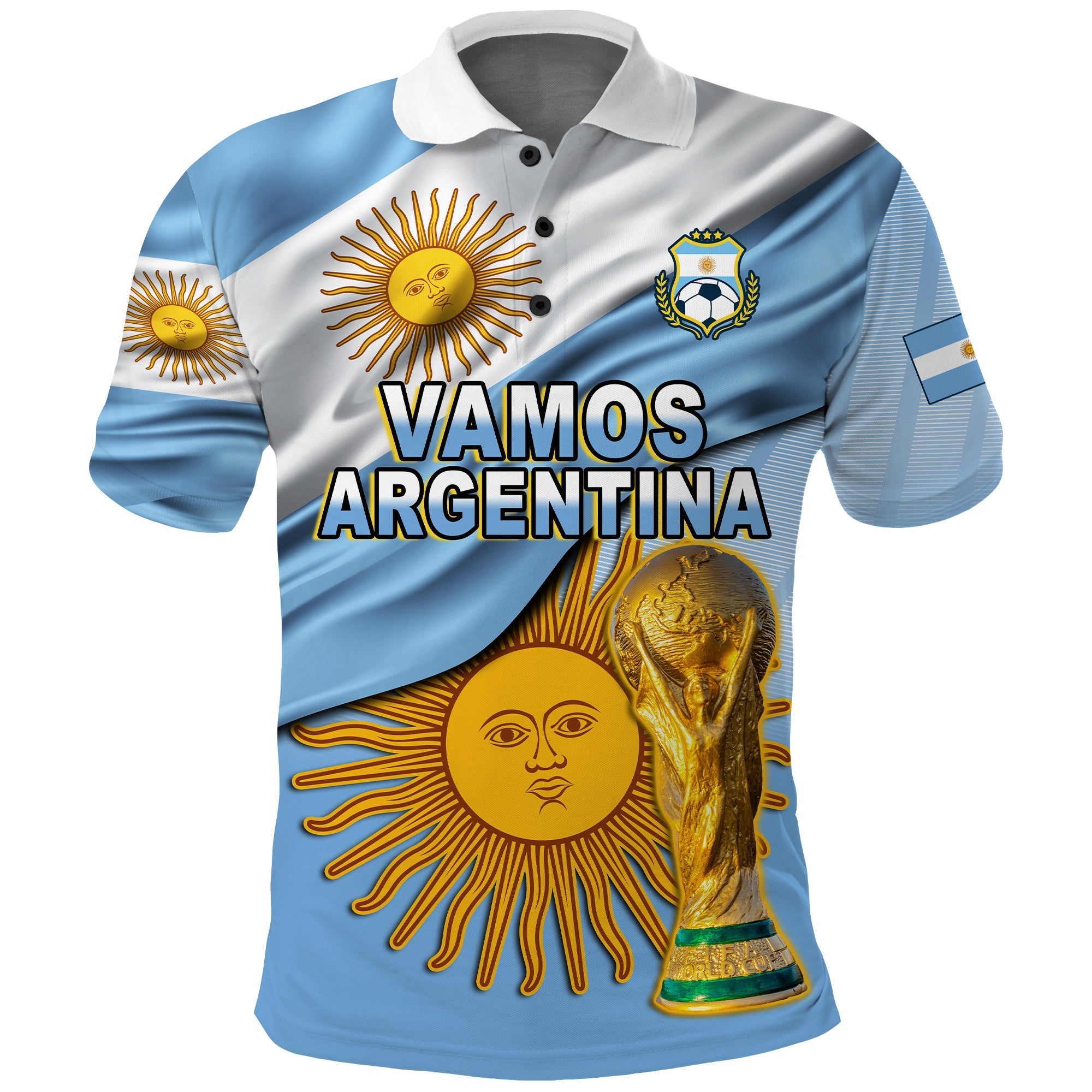 (Custom Text and Number) Football Polo Shirt Vamos La Albiceleste Champions World Cup Vibe Flag LT13