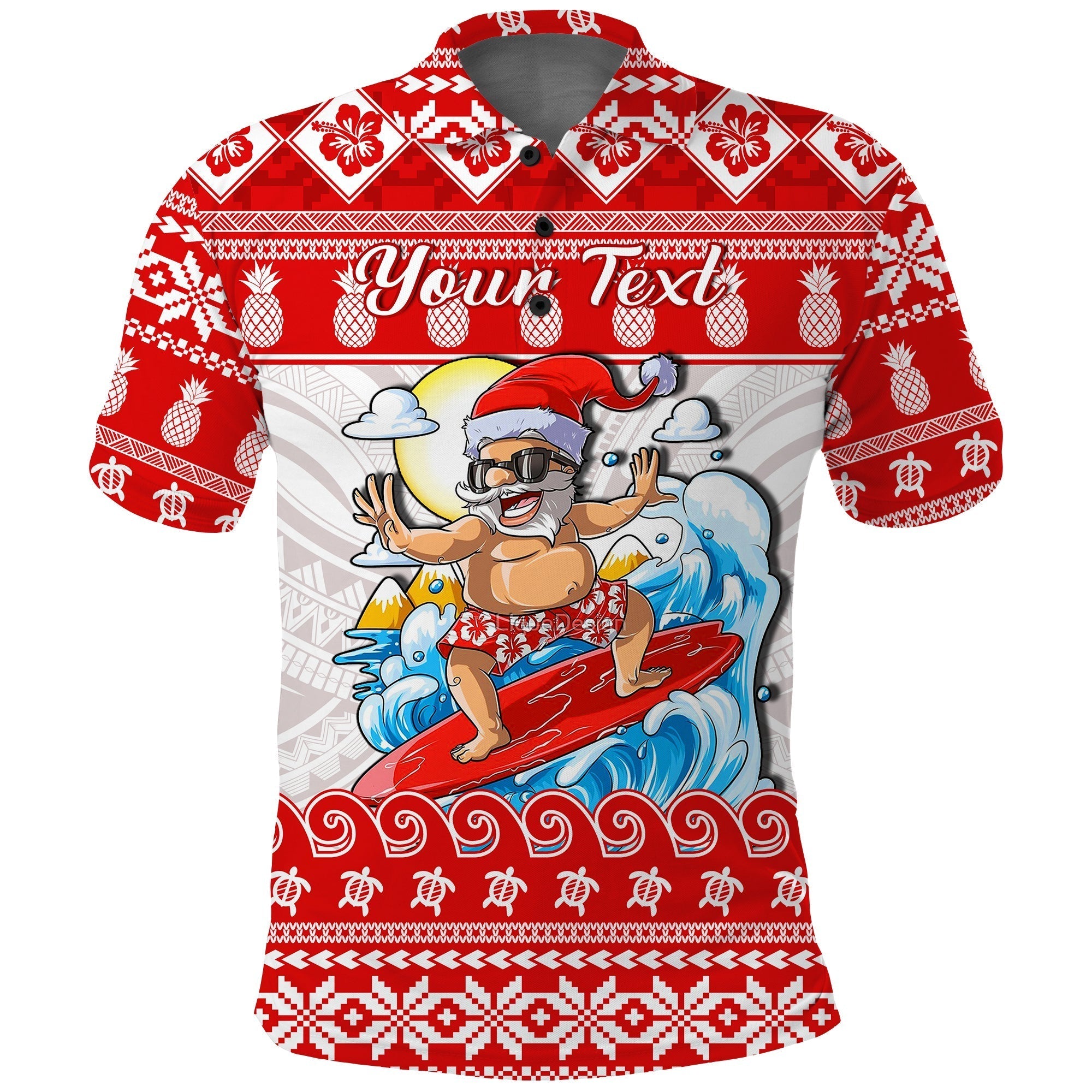 Custom Christmas Hawaii Polo Shirt Surfing Santa Mele Kalikimaka Polynesian LT14
