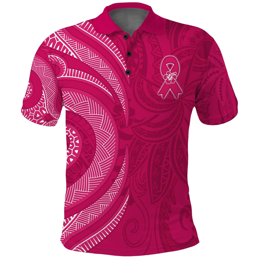 Breast Cancer Awareness Polo Shirt Hibiscus Polynesian No One Fights Alone LT13