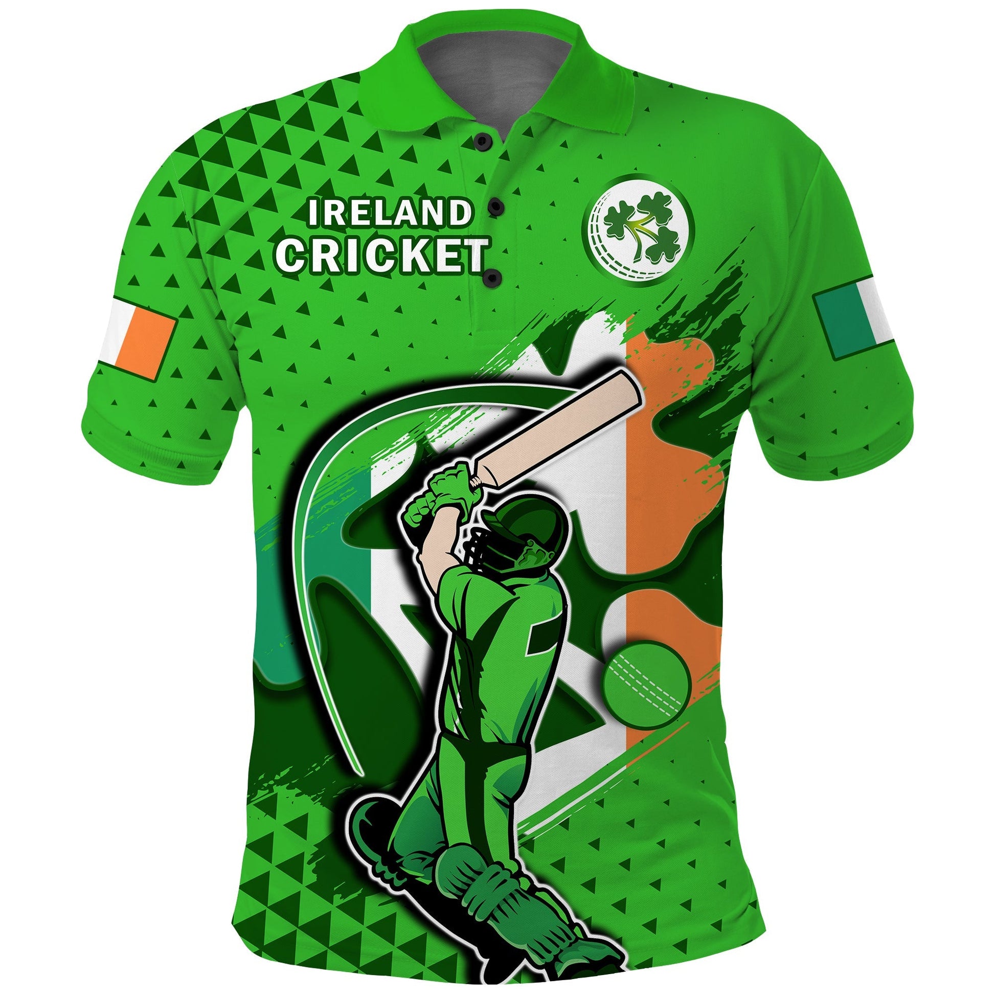 (Custom Text And Number) Ireland Cricket Polo Shirt Irish Flag Shamrock Sporty Style LT14