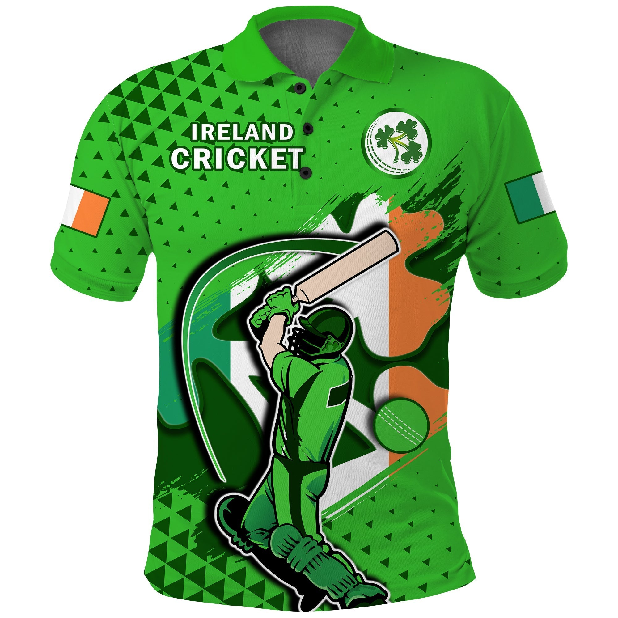 (Custom Text And Number) Ireland Cricket Polo Shirt Irish Flag Shamrock Sporty Style LT14