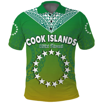 Cook Islands Polo Shirt Circle Pattern Mix Sea Turtle Green Version LT14