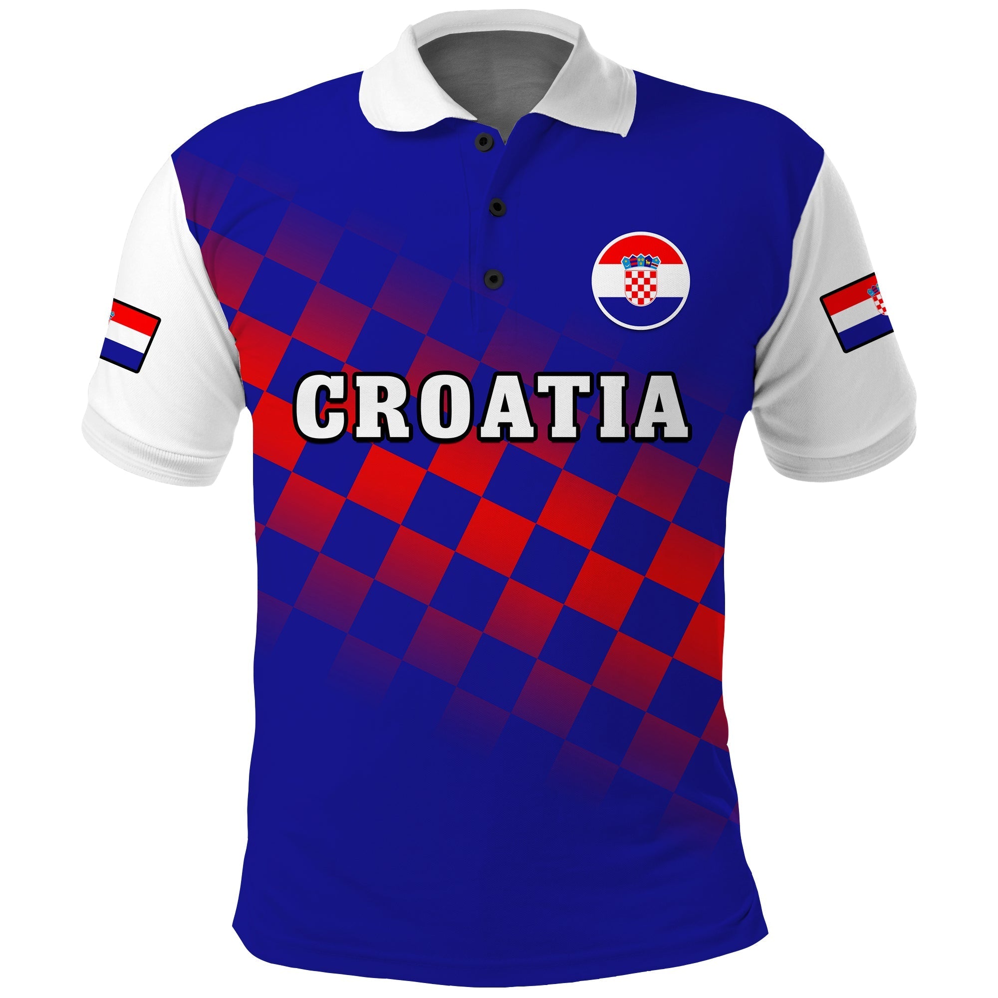 (Custom Text And Number) Croatia Football Polo Shirt Hrvatska Checkerboard Blue Version LT14