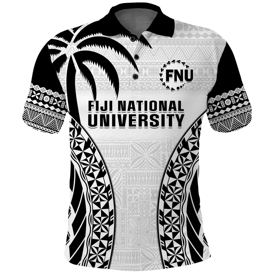 Fiji University Polo Shirt National Fijian Tapa Pattern White LT14