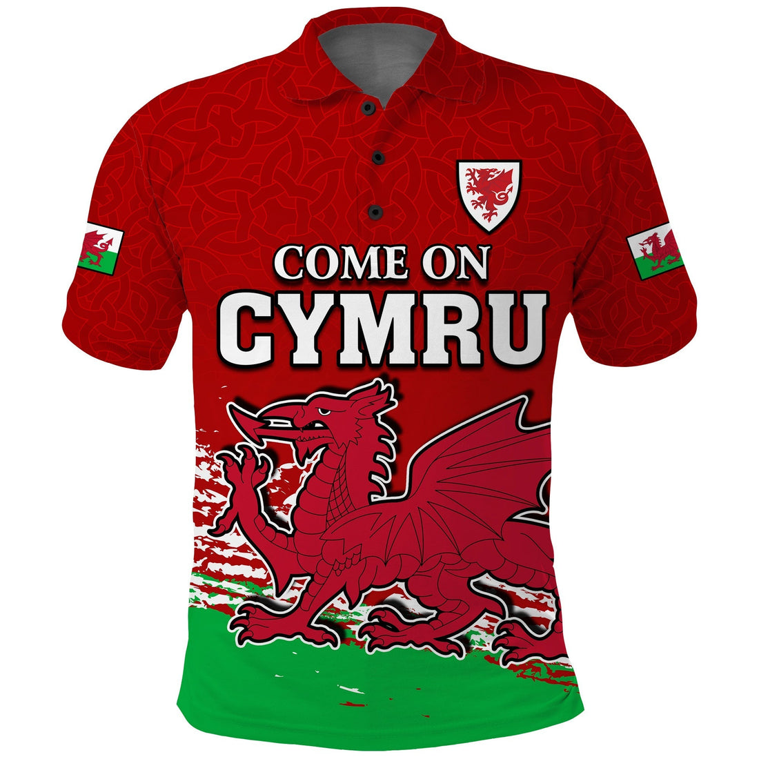 Wales Polo Shirt Football 2022 Come On CYMRU The Red Wall LT13