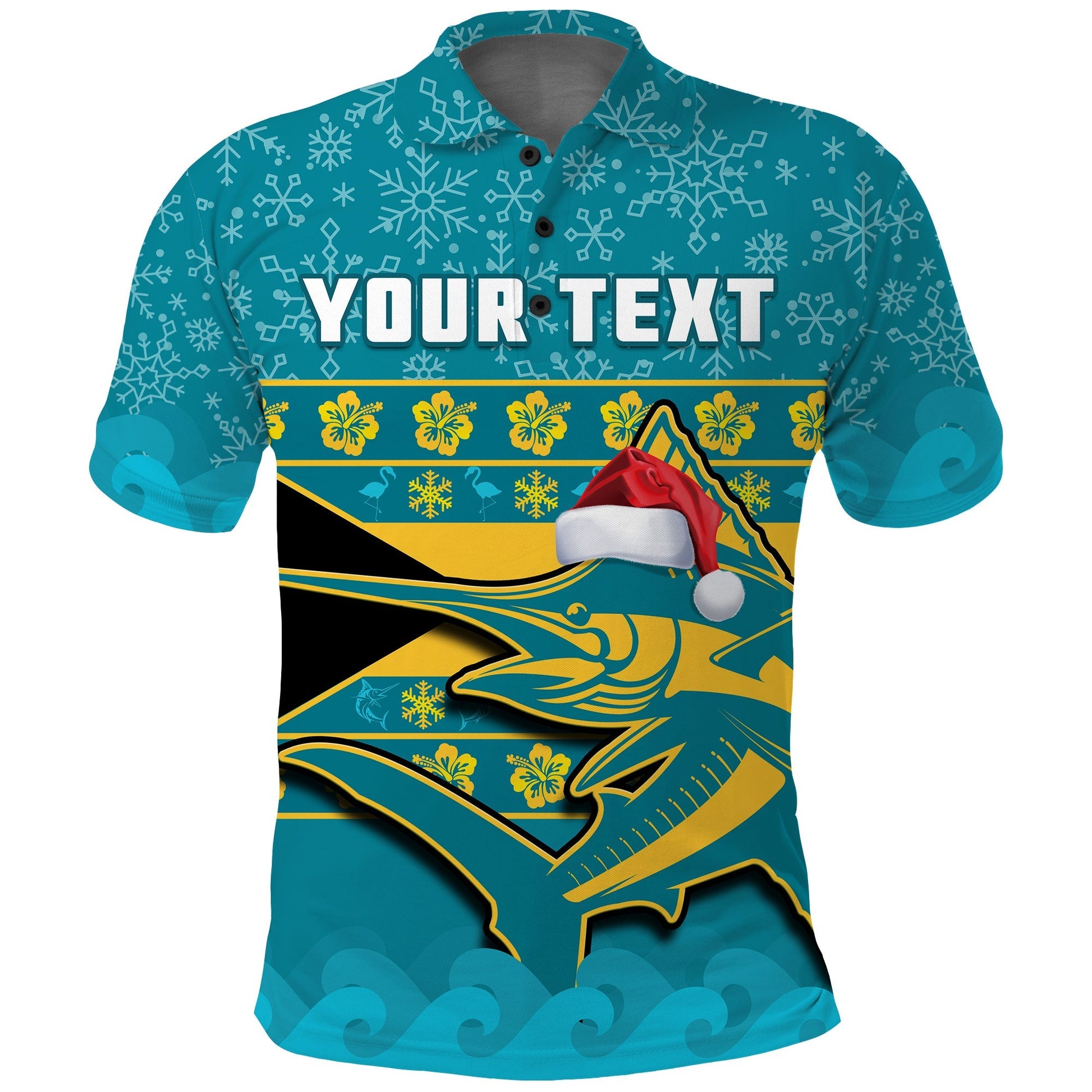 Custom Bahamas Polo Shirt Bahamian Blue Marlin Merry Christmas LT14