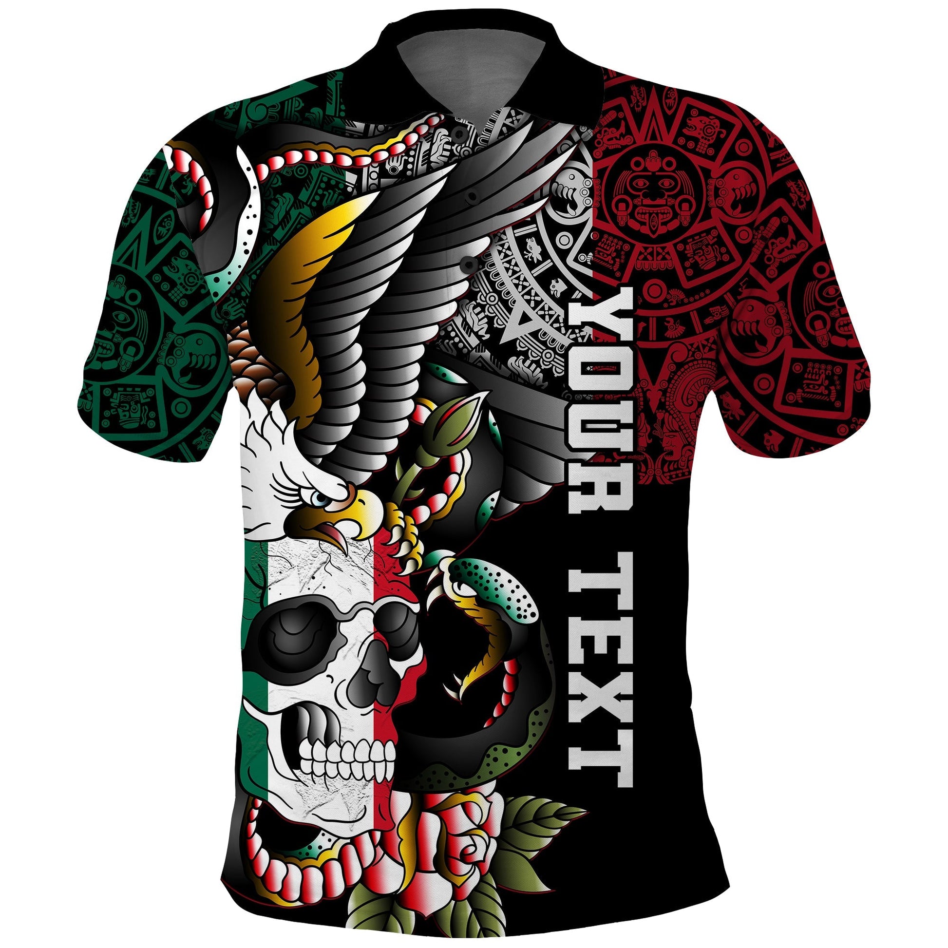 Custom Mexico Polo Shirt Mexican Skull Eagle With Angry Snake LT14