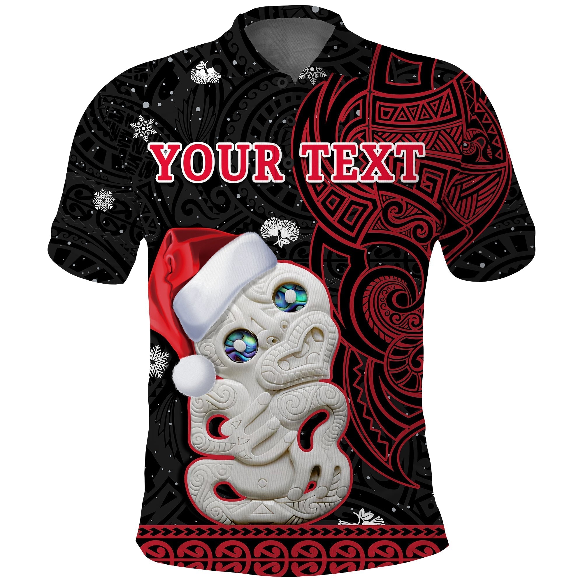 Custom New Zealand Polo Shirt Christmas Hei Tiki Red Pohutukawa Meri Kirihimete LT14