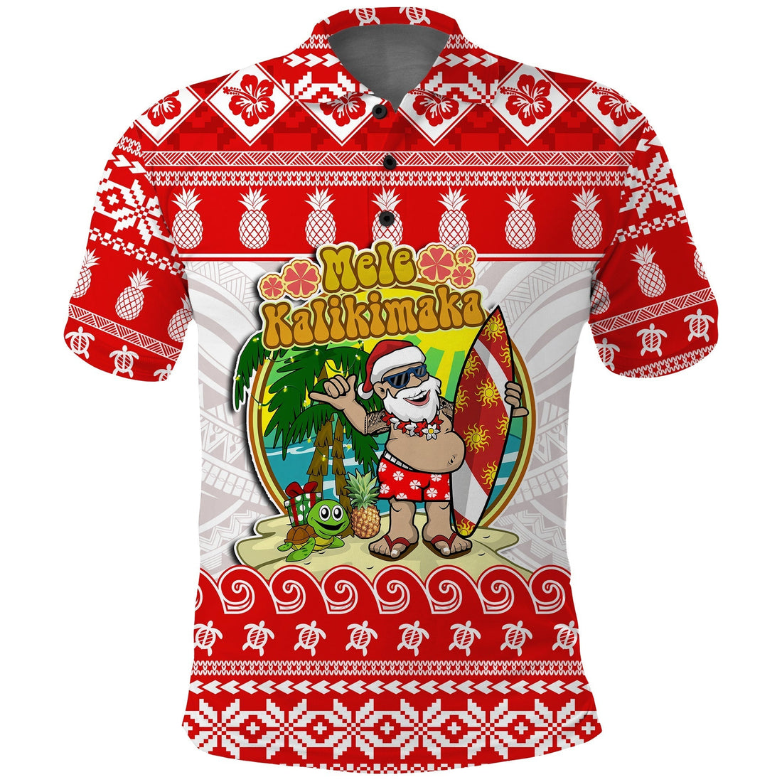Christmas Hawaii Polo Shirt Kanaka Polynesian Santa Claus Mele Kalikimaka LT14