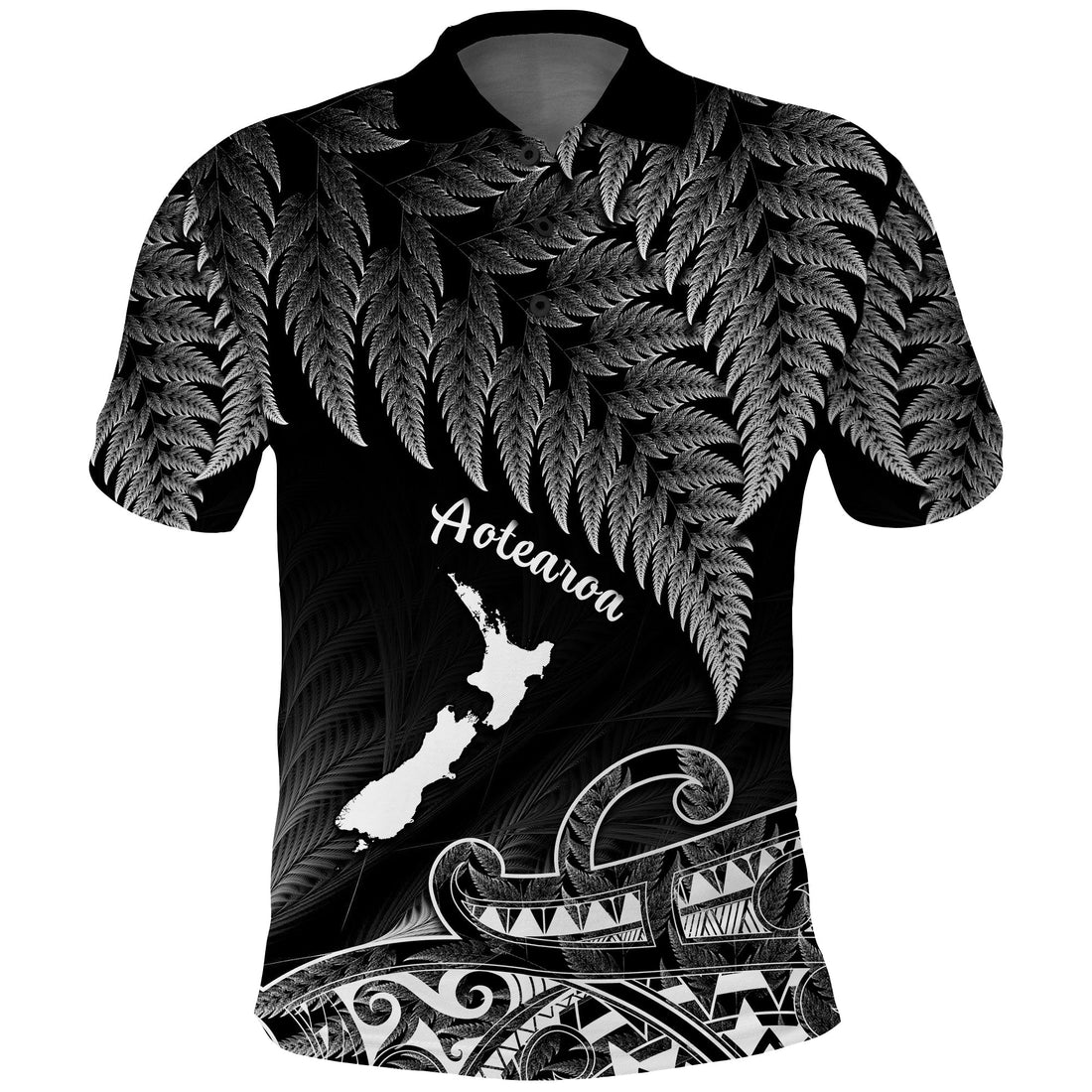 Custom New Zealand Silver Fern Polo Shirt Aotearoa Map Maori LT14