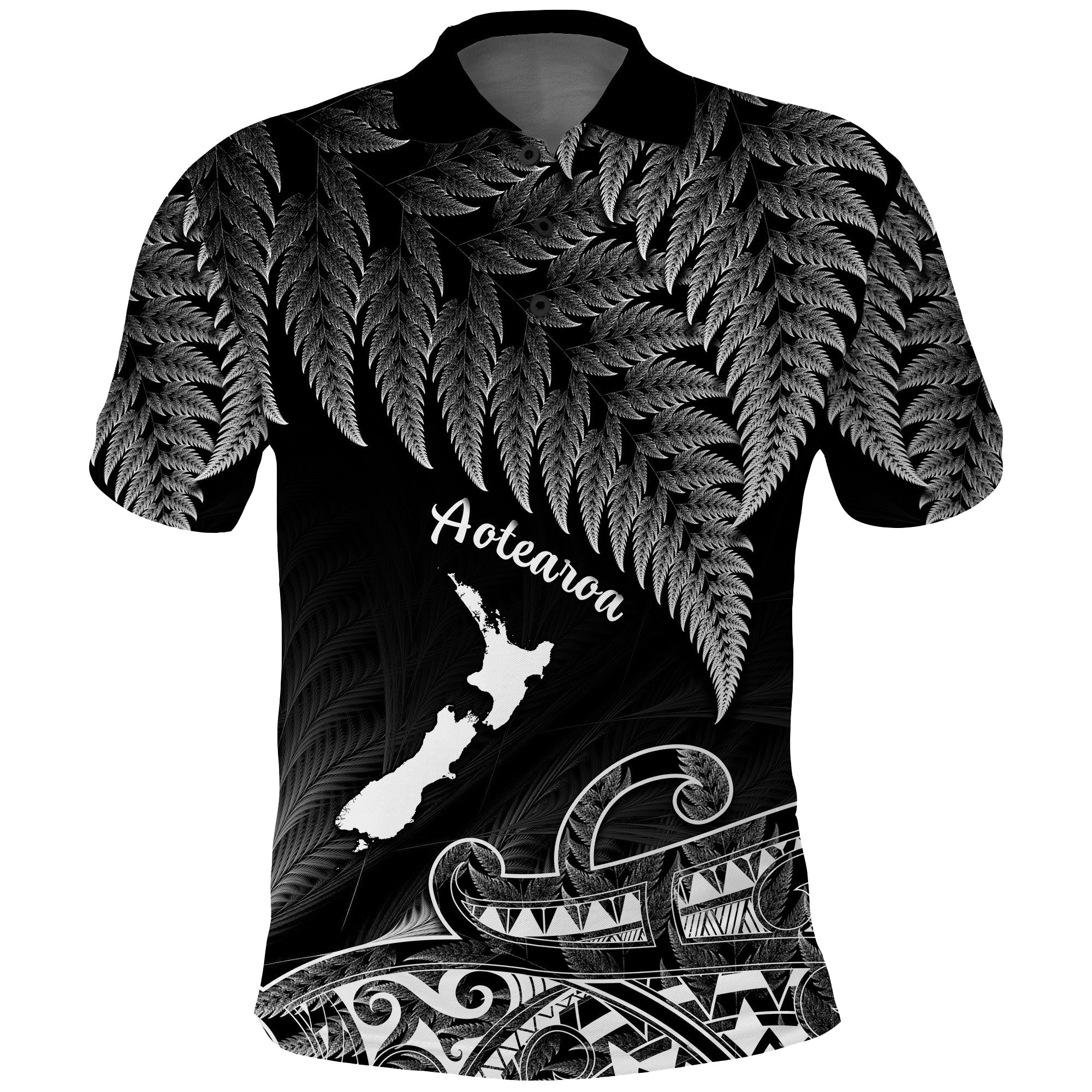 Custom New Zealand Silver Fern Polo Shirt Aotearoa Map Maori LT14