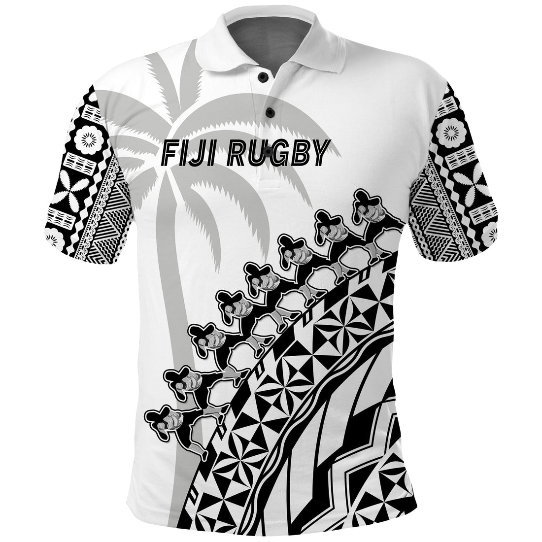 Fiji Rugby Polo Shirt Fijian Cibi Dance Tapa Pattern White LT14
