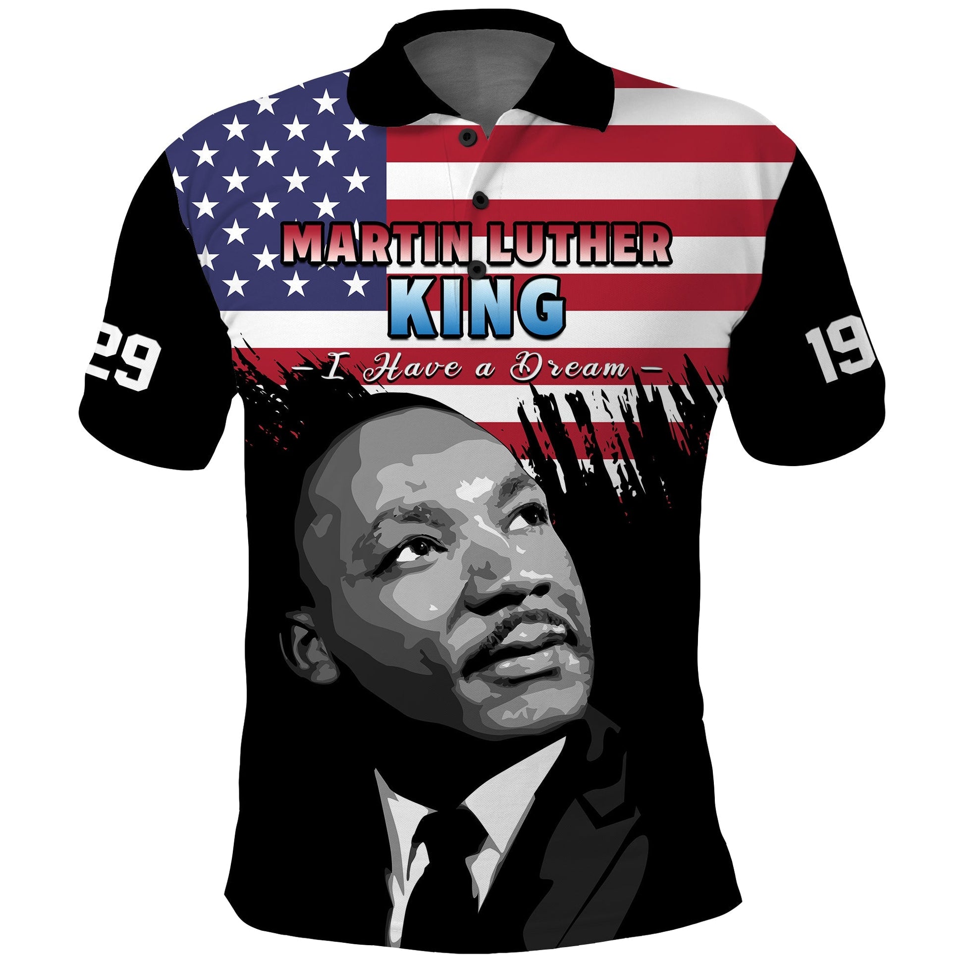 Custom United States Polo Shirt United States Happy MLK Day Flag Grunge Style LT14
