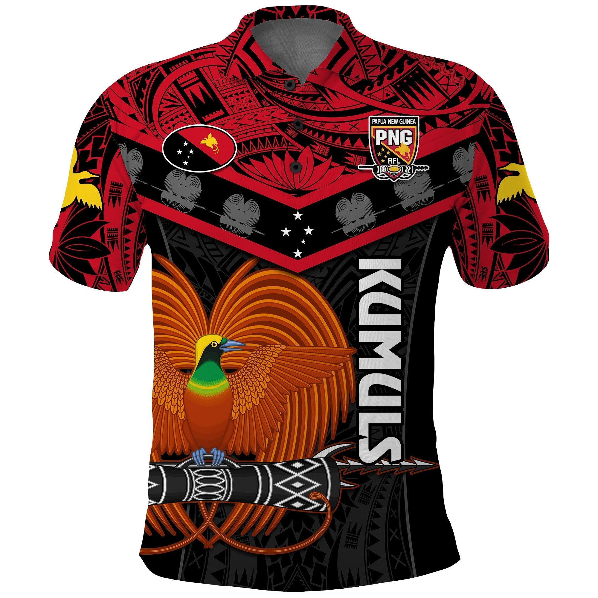 Custom Text And Number Papua New Guinea Rugby Polo Shirt PNG Kumuls Bird Of Paradise Black LT14