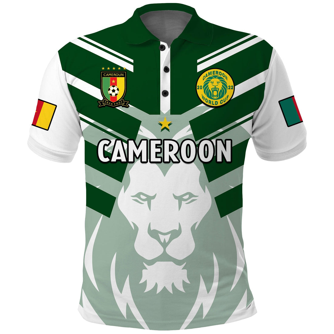 (Custom Text And Number) Cameroon Football Polo Shirt Les Lions Indomptables White Football 2022 LT14