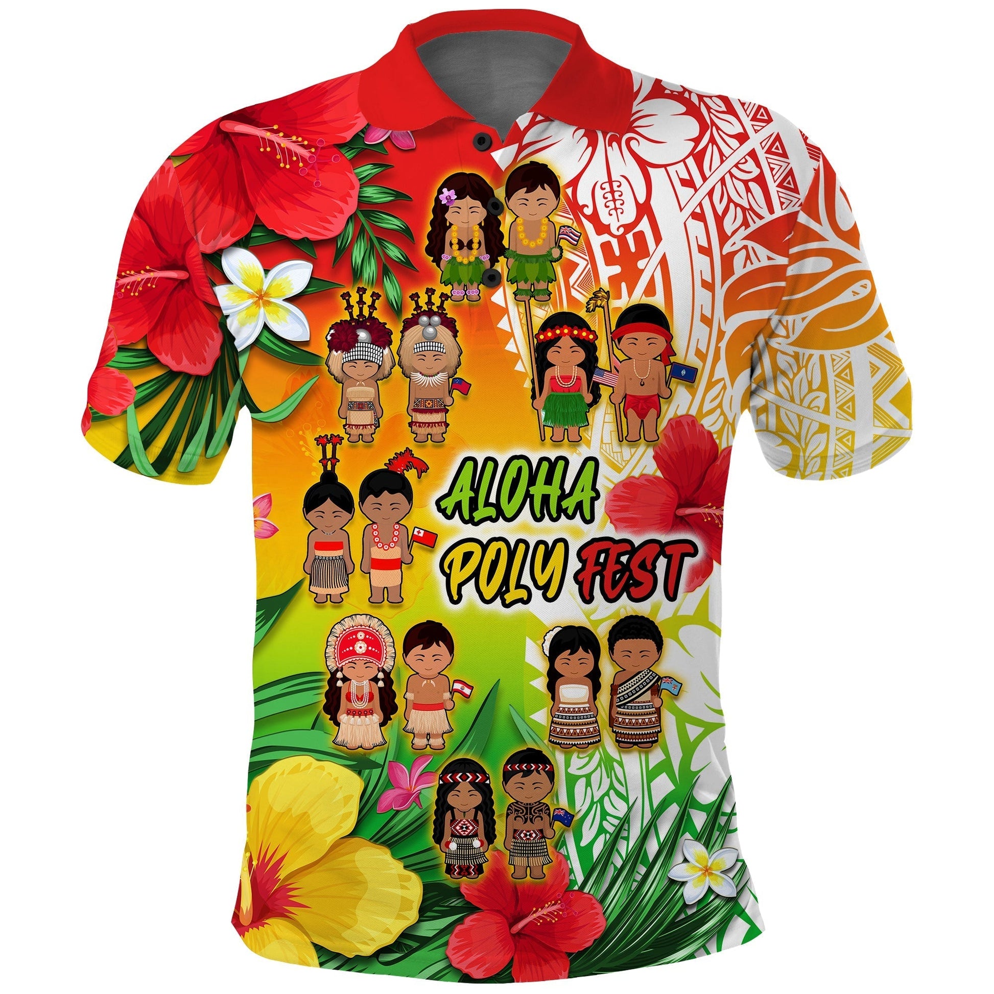 Custom Aloha Poly Fest Polo Shirt Polynesian Pattern With Tropical Flowers LT14