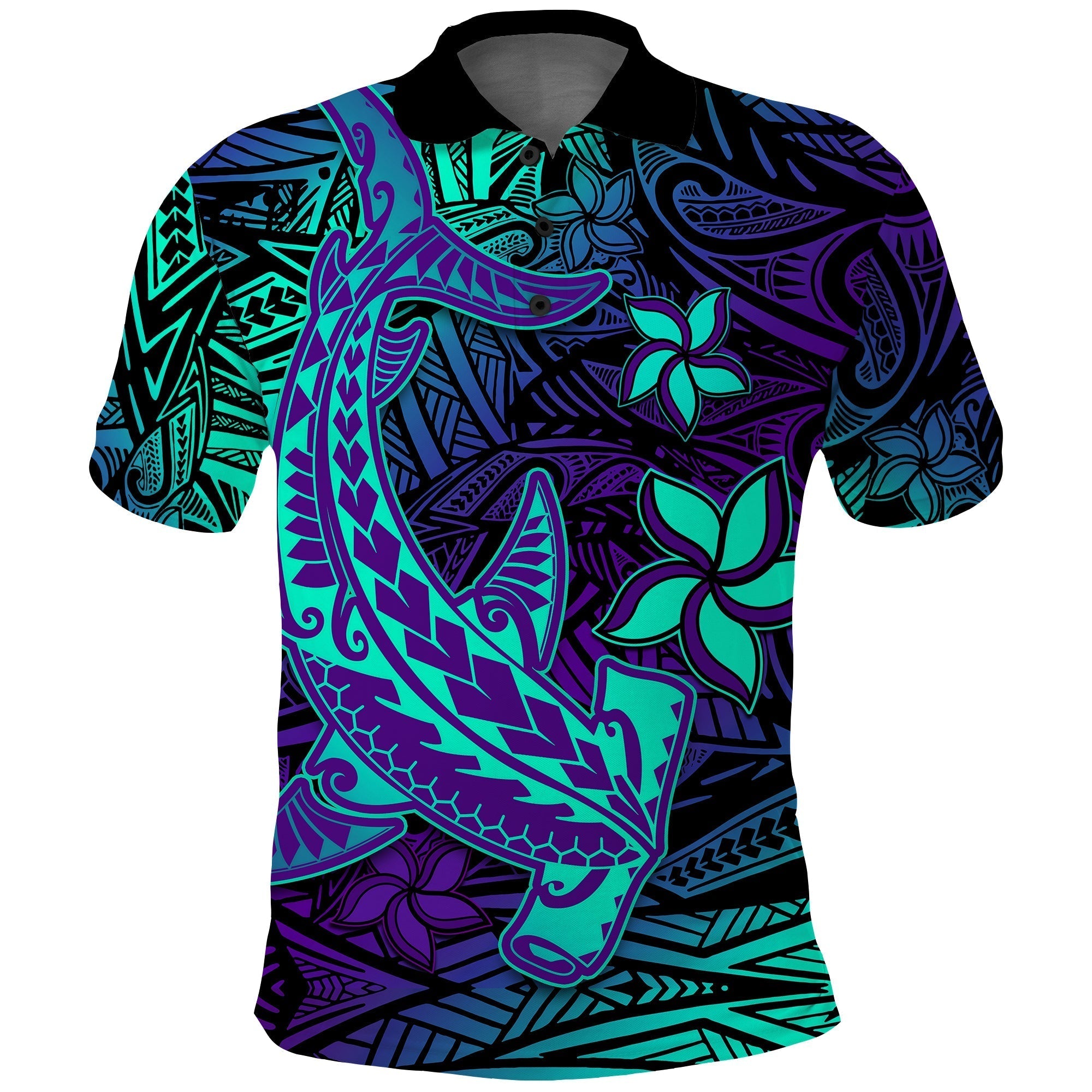 Custom Polynesian Polo Shirt Purple Paradise Hawaiian Tribal Hammerhead Shark LT14