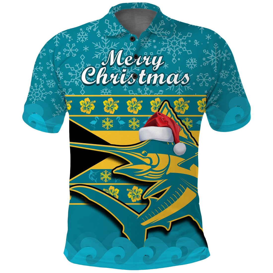 Bahamas Polo Shirt Bahamian Blue Marlin Merry Christmas LT14