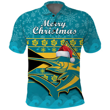 Bahamas Polo Shirt Bahamian Blue Marlin Merry Christmas LT14