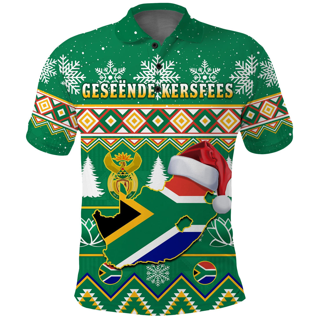 South Africa Polo Shirt Christmas King Protea Geseende Kersfees LT14