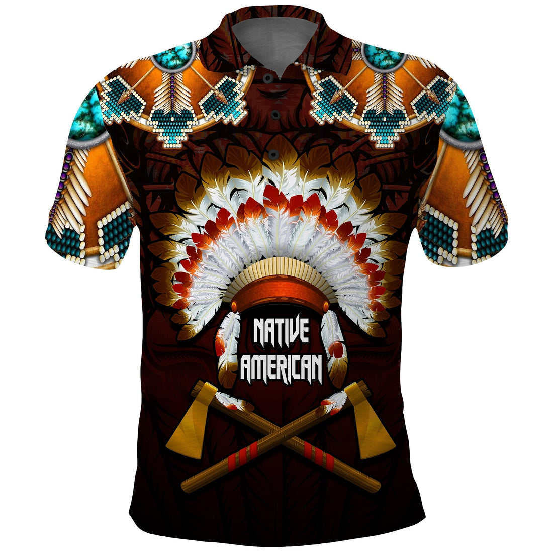 The First Americans Polo Shirt Indian Headdress With Skull LT13