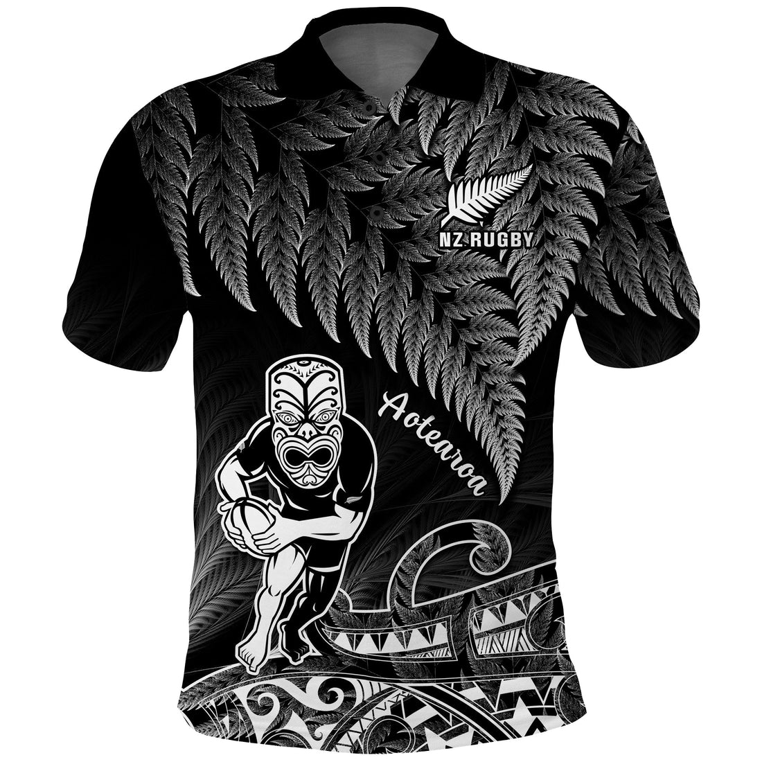 (Custom Text And Number) New Zealand Silver Fern Rugby Polo Shirt All Black Koru Maori LT14