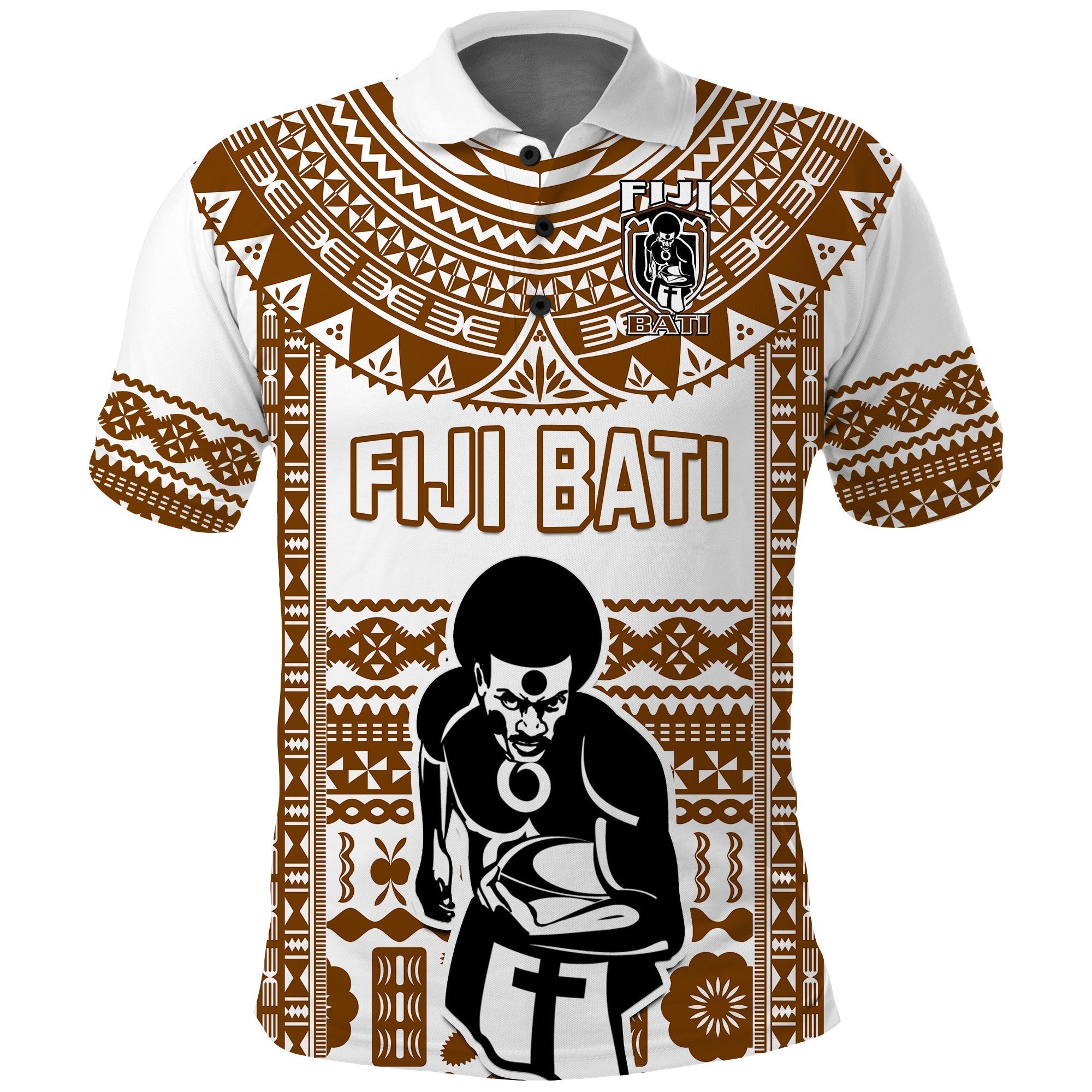 Custom Text And Number Fiji Rugby Polo Shirt Pacific The Bati Brown Fijian Tapa LT14