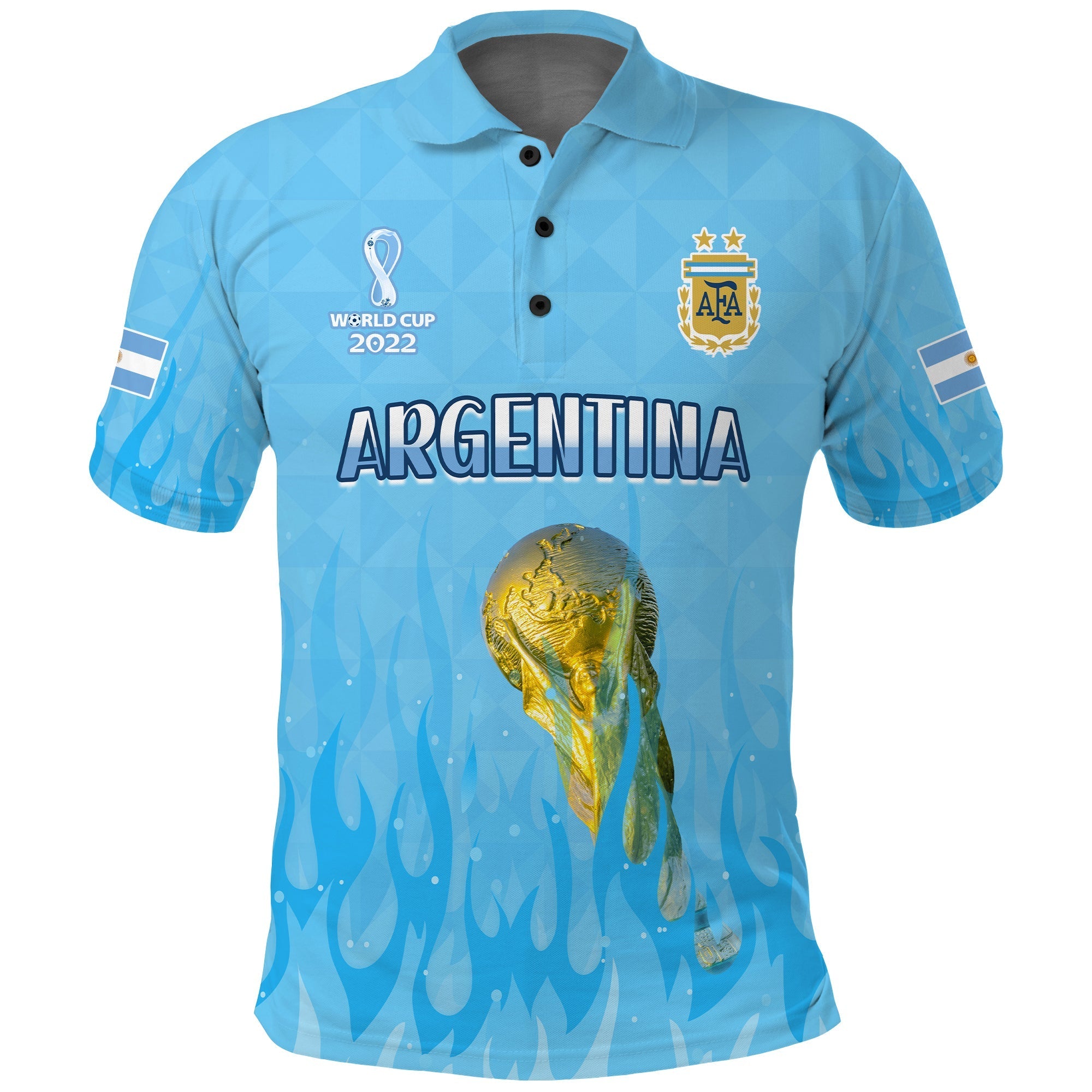 (Custom Text and Number) Argentina Football Polo Shirt Vamos Sky Champions World Cup Fire LT13