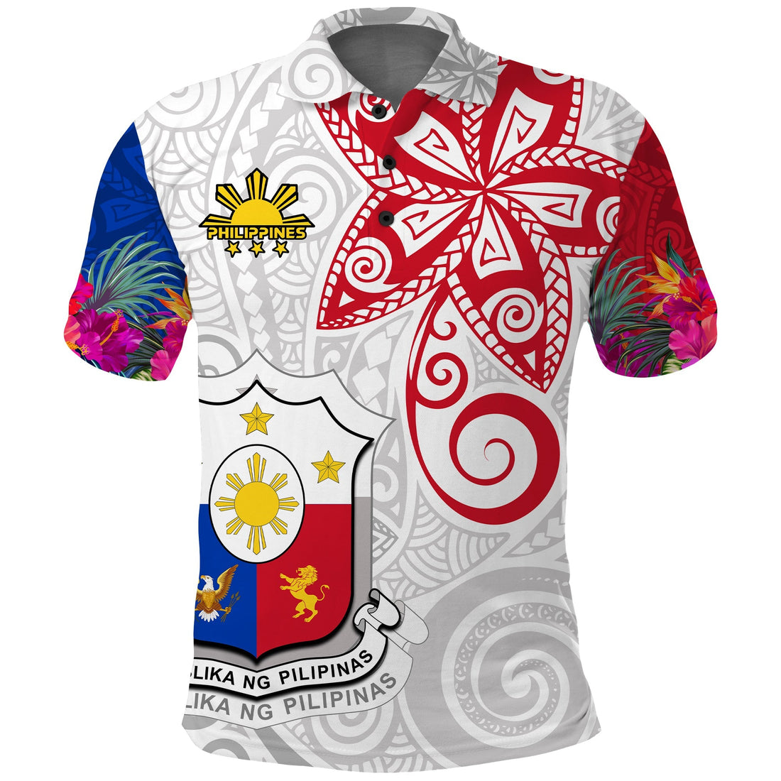 Custom Philippines Polo Shirt Sun Filipino Polynesian mix Flowers Special Vibe LT13