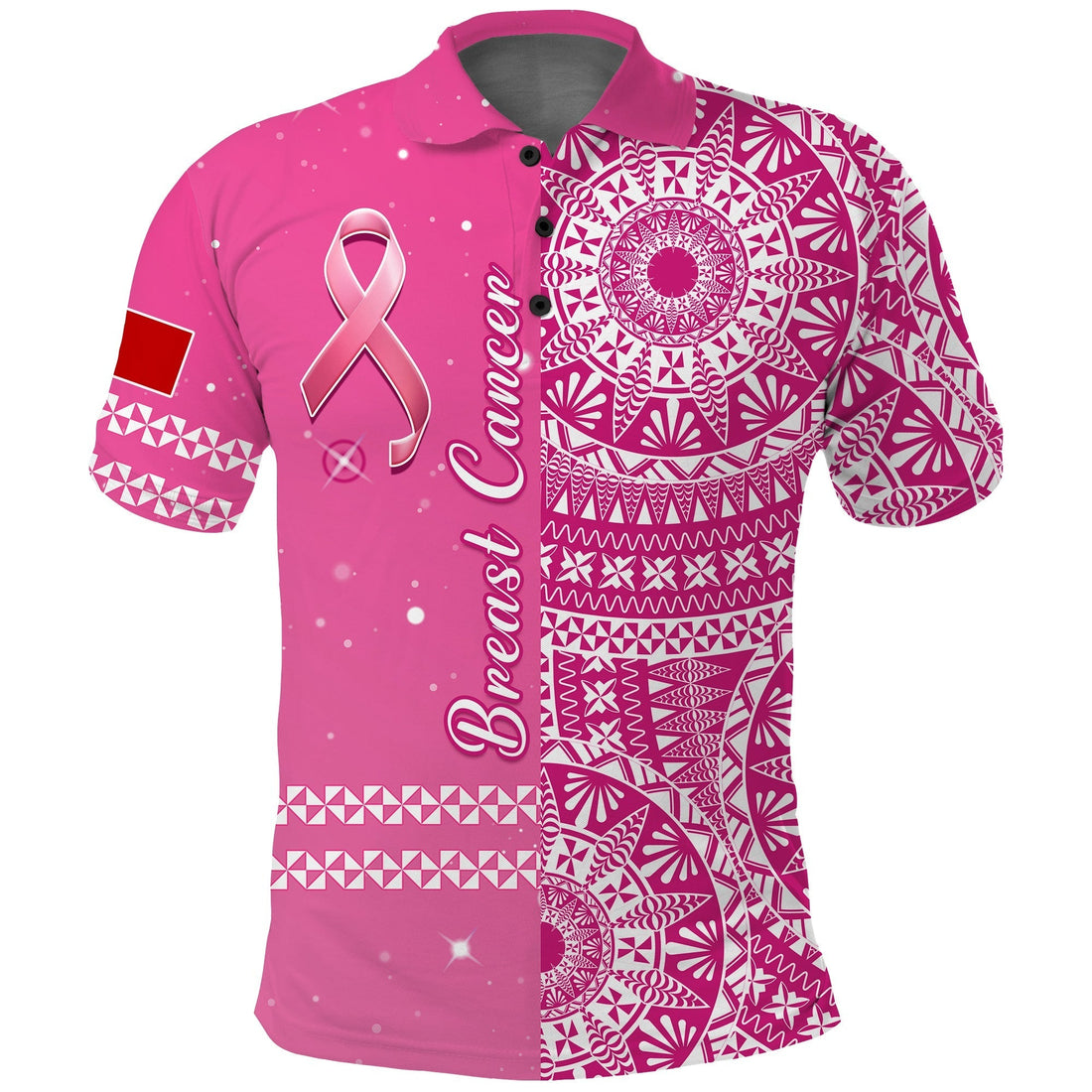 Tonga Breast Cancer Polo Shirt Tongan Ngatu Pattern No One Fights Alone LT14